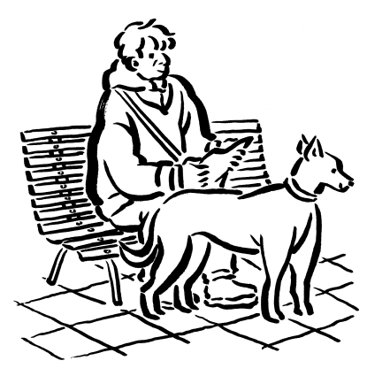 犬とベンチに座る人